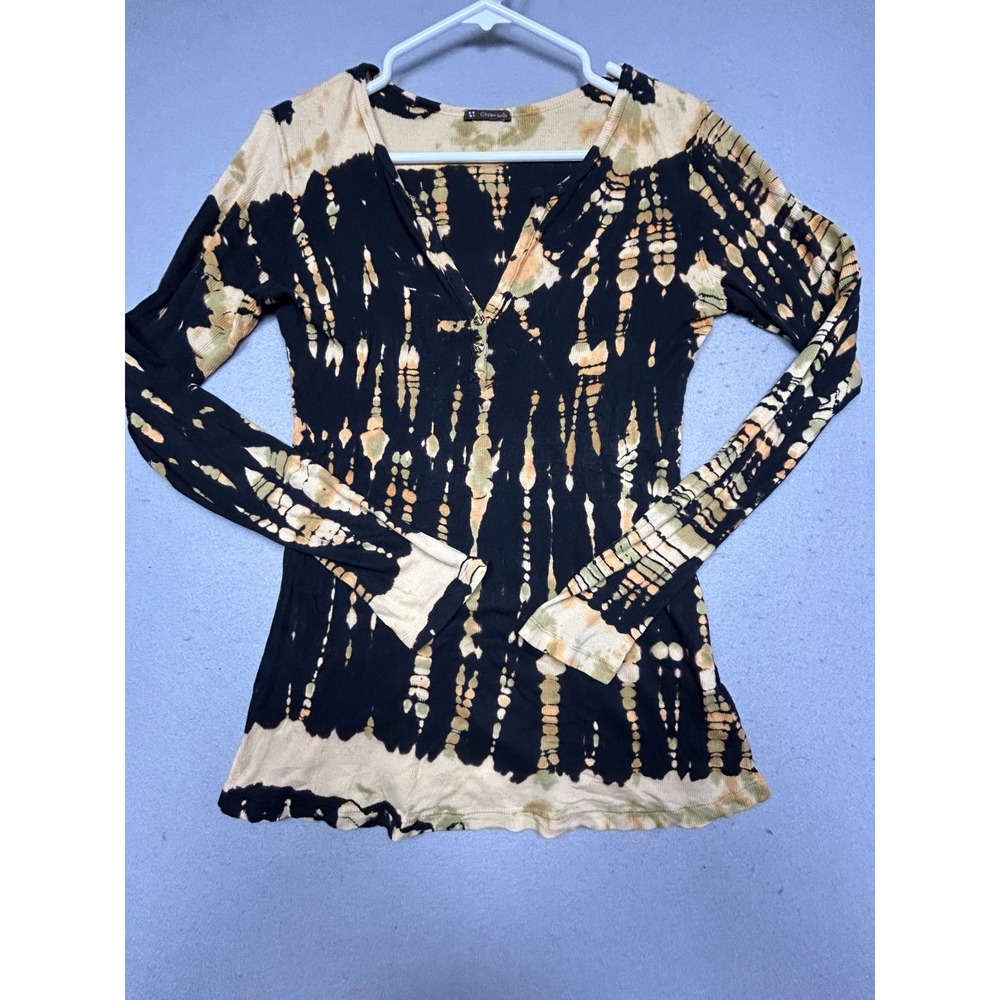 Cream Soda Top 100% Cotton Tie Dye Black Tan Medium Womens